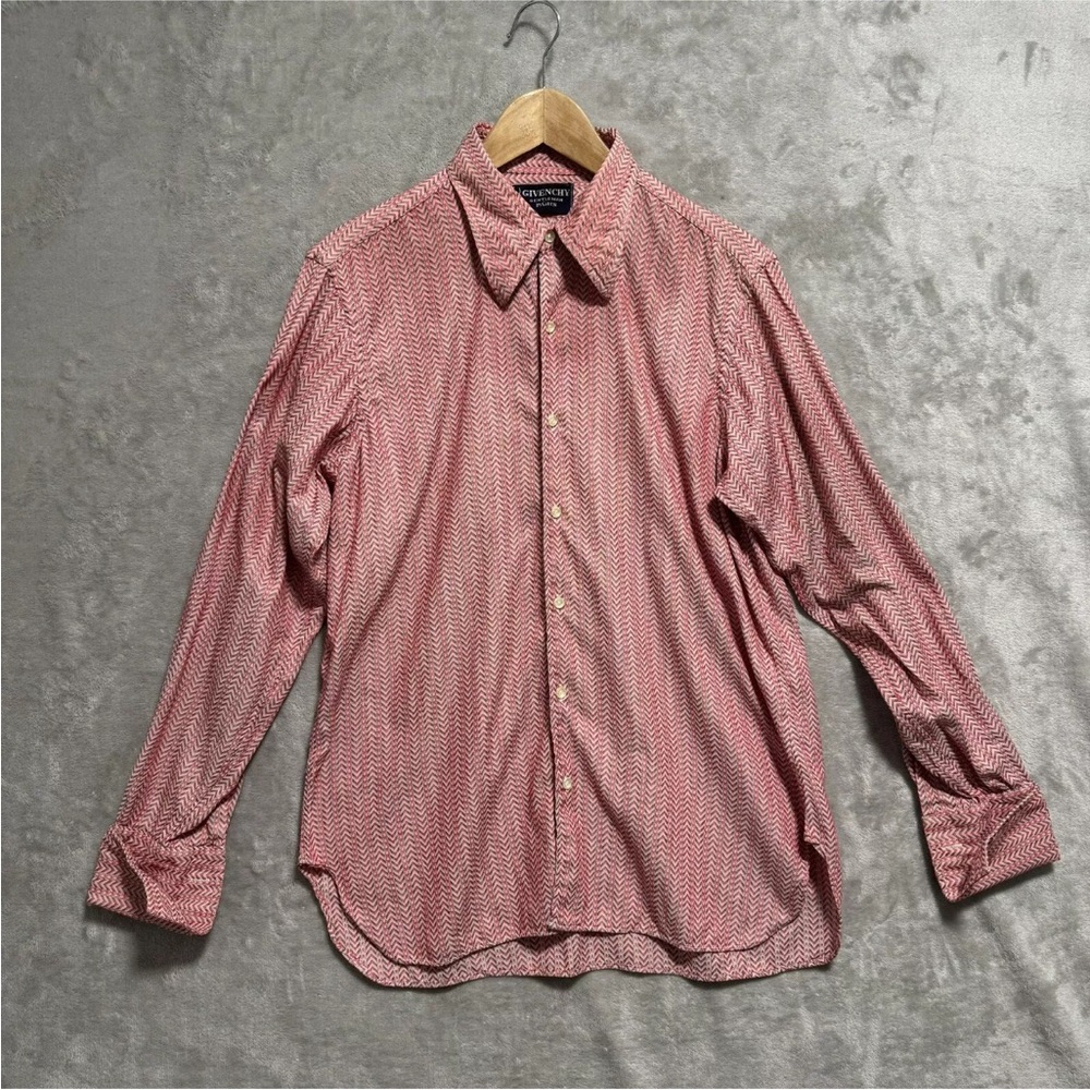 Vintage Givenchy Gentleman Paris Mens Sz 16 35 M Button Down Shirt Red Chevron